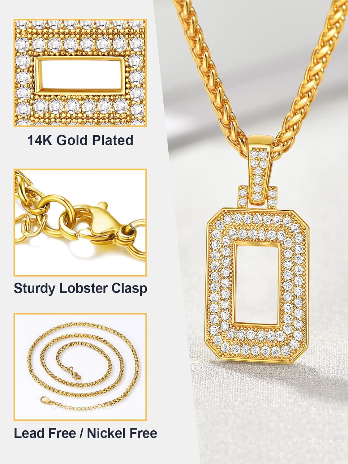 U7 Gold Initial Number Necklace for Men Women, 18K Gold/Silver Plated Diamond CZ Letter Pendant Necklace Big A-Z 0-9 Hip Hop Jersey, Customerized Letter Wheat Chain 22 Inch for Athletes Rappers - Image 5