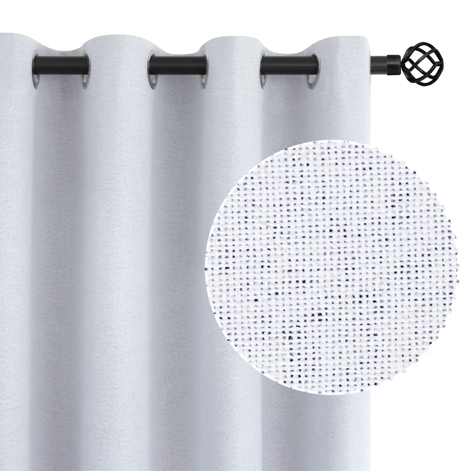 BGment Silver White Linen 100% Blackout Curtains 54 Inches with Liner for Bedroom Grommet Linen Textured Thermal Insulated Room Darkening Window Drapes for Living Room, 2 Panels, Each 52 x 54 Inch
