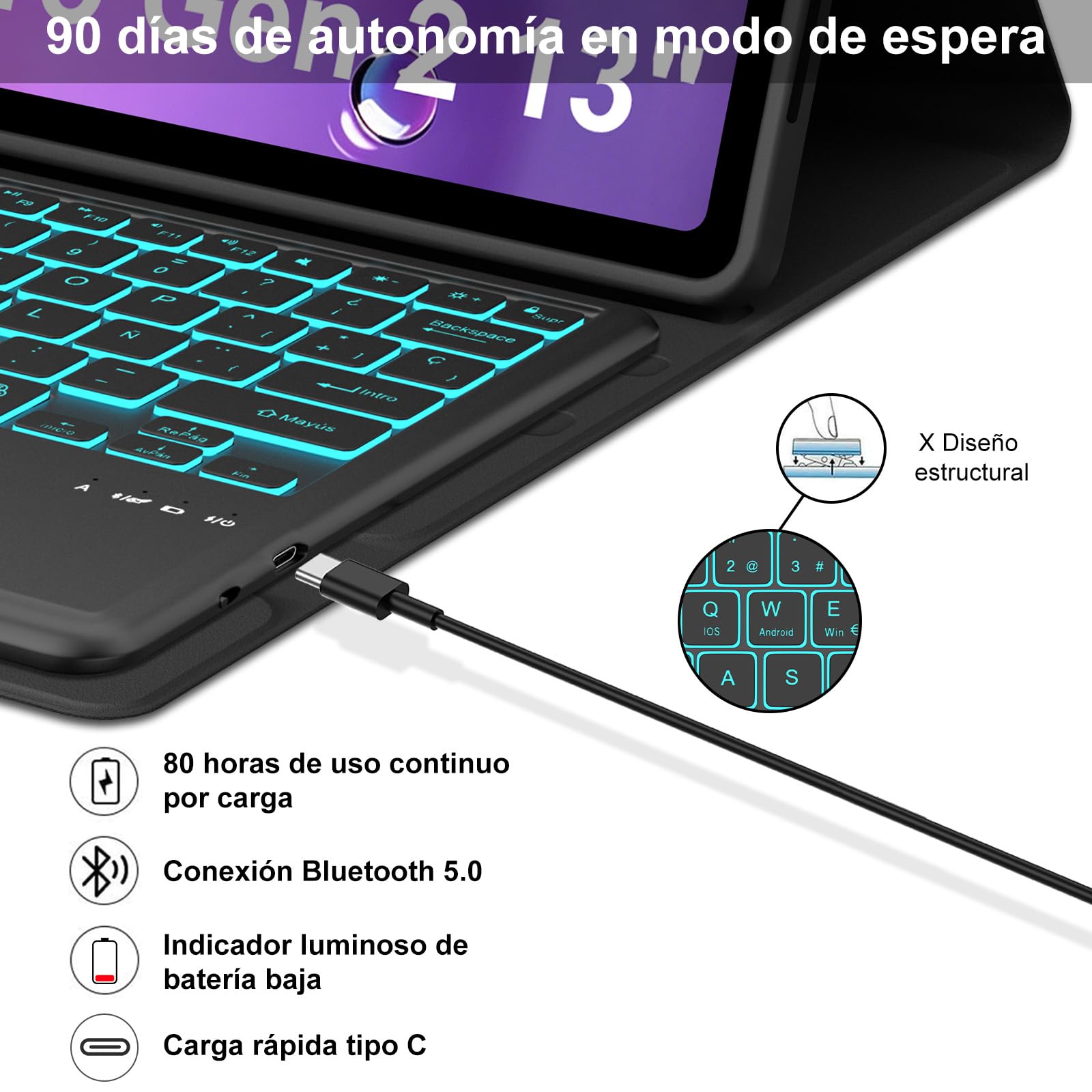 Teclado Funda para Lenovo Idea Tab Pro Gen 2 2026 13 pulgadas con Touchpad | Capa keyboard Trackpad Español Ñ Retroiluminado Desmontable Bluetooth para Lenovo Idea Tab Pro Gen 2 TB390FU, Negro