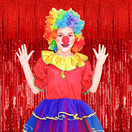 Miniatura 6 de Paquete de 3 telón de fondo rojo para fiesta, serpentinas de oropel, decoraciones de Navidad, cortinas de telón de fondo de flecos de papel de