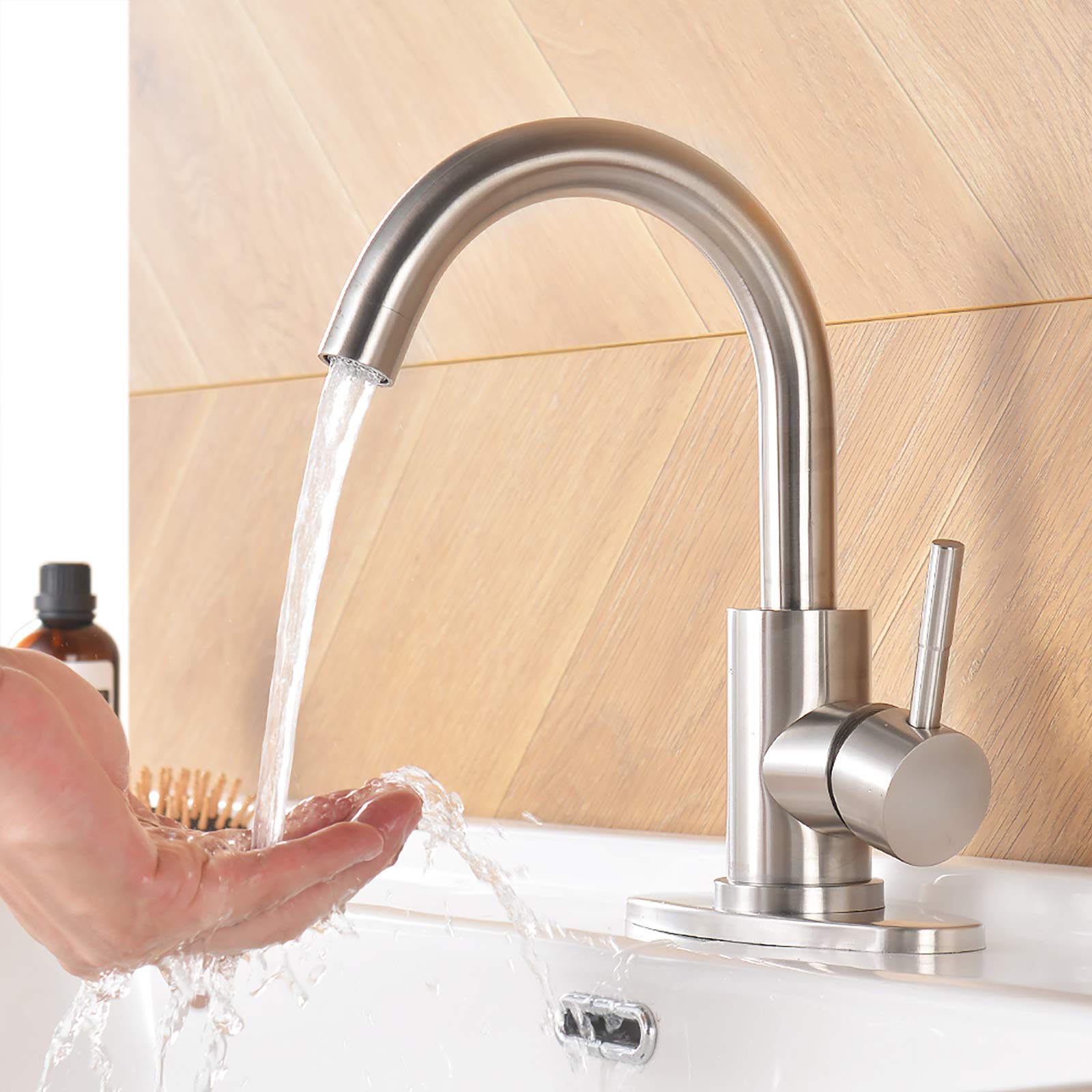 BESy Modern Single Handle Wet Bar Sink Faucet,Single Hole Bathroom Lavatory Faucet,Rv Small Bathroom Sink Faucet,Bar Vanity Faucet, Stainless Steel/Brushed Nickel