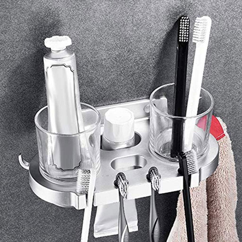 Toothbrush Cup Holder - Spacer Aluminum Rack Brush Cup Holder with Hooks for