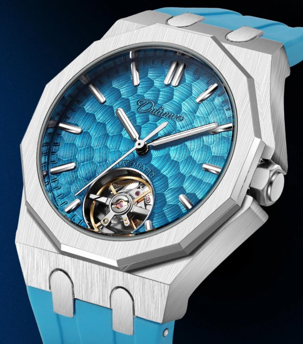Einzigartige Uhr mit wassergeriffelter Oberfläche, hohl, Tourbillon, vollautomatisch, mechanische Herrenuhren, modisch, luxuriös, leuchtend, wasserdicht