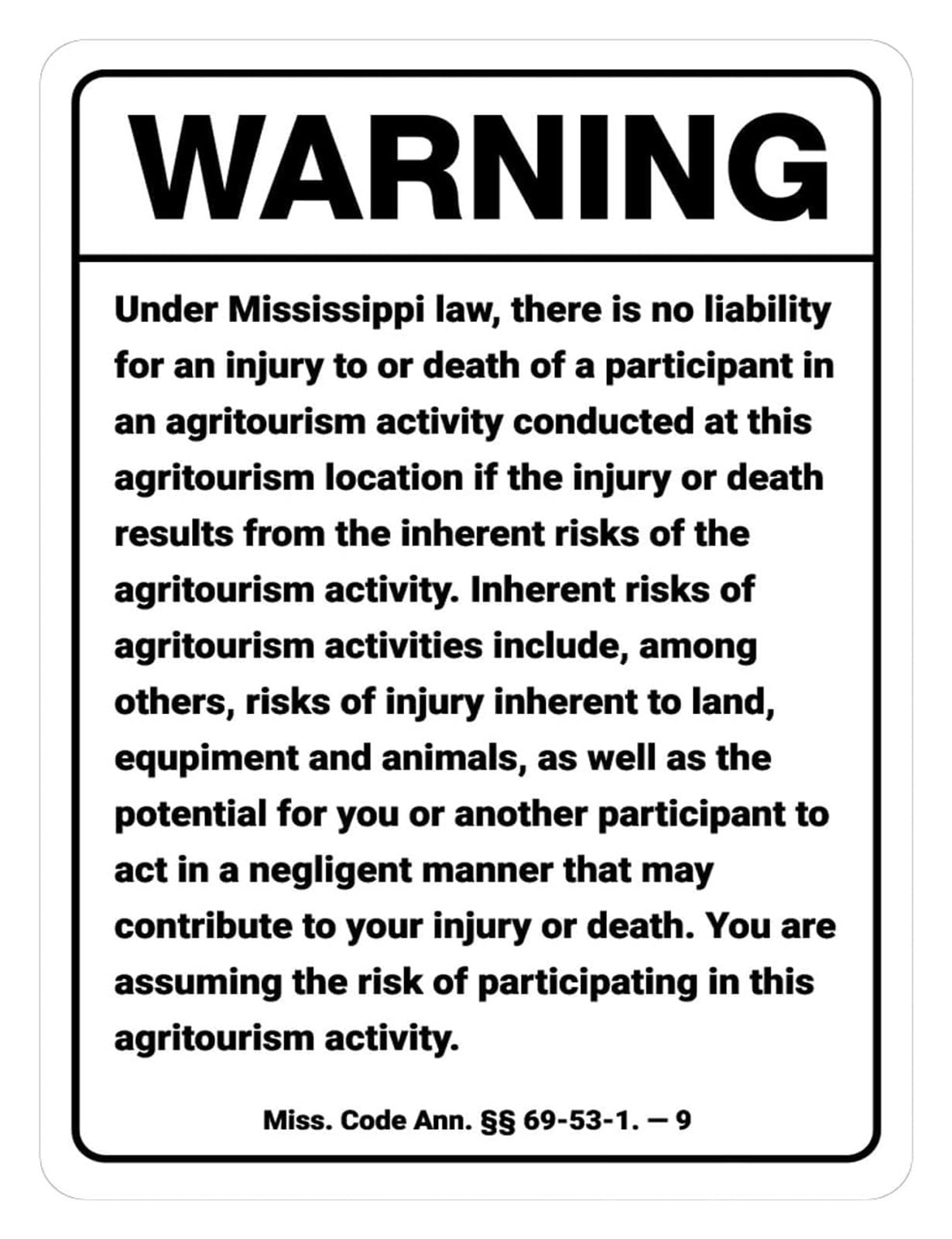 IDGTTLDF Weathered Metal Tin Sign Agritourism Liability Mississippi Farm Warning Vintage Decor For Pumpkin Patch U Pick Stand 8 X 12 inch