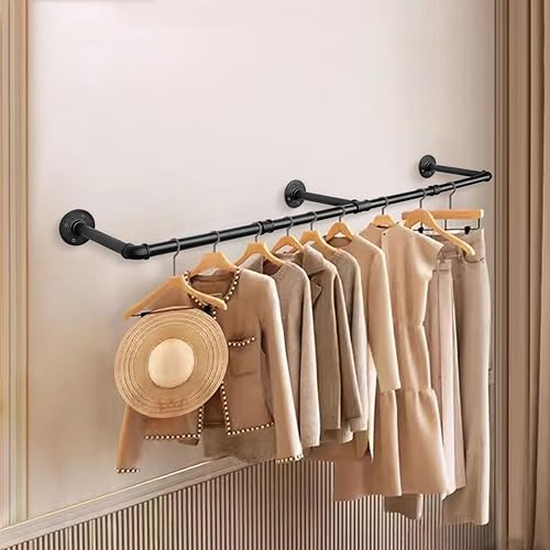 Miniatura 2 de Barra industrial de hierro para colgar ropa, para montar en la pared, perchero resistente para dormitorio, cuarto de lavado, almacenamiento de