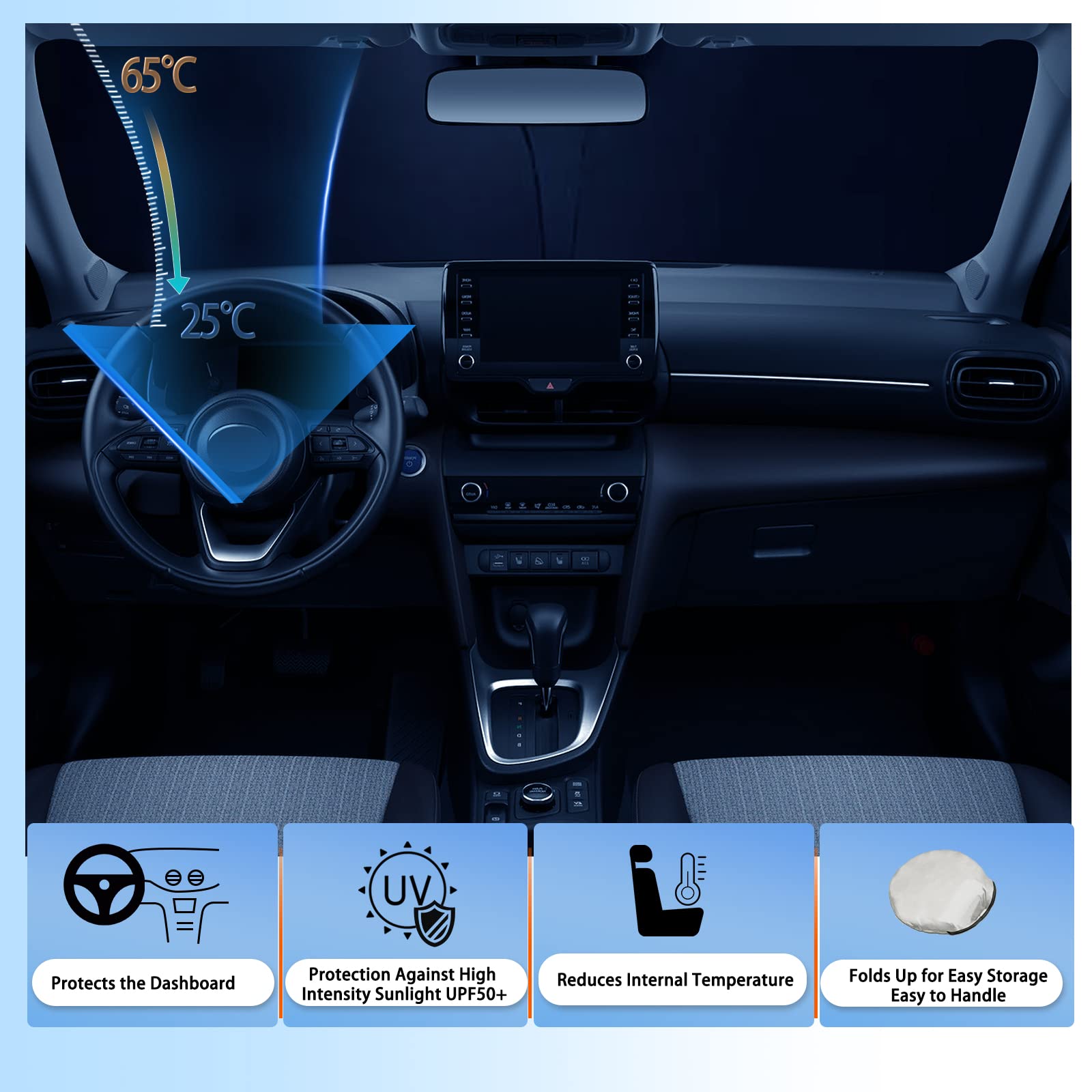 Parasole Auto Per Toyota Yaris Cross 2021-2024 - Protezione UV E Calore Con Rivestimento Argentato - Foto 2