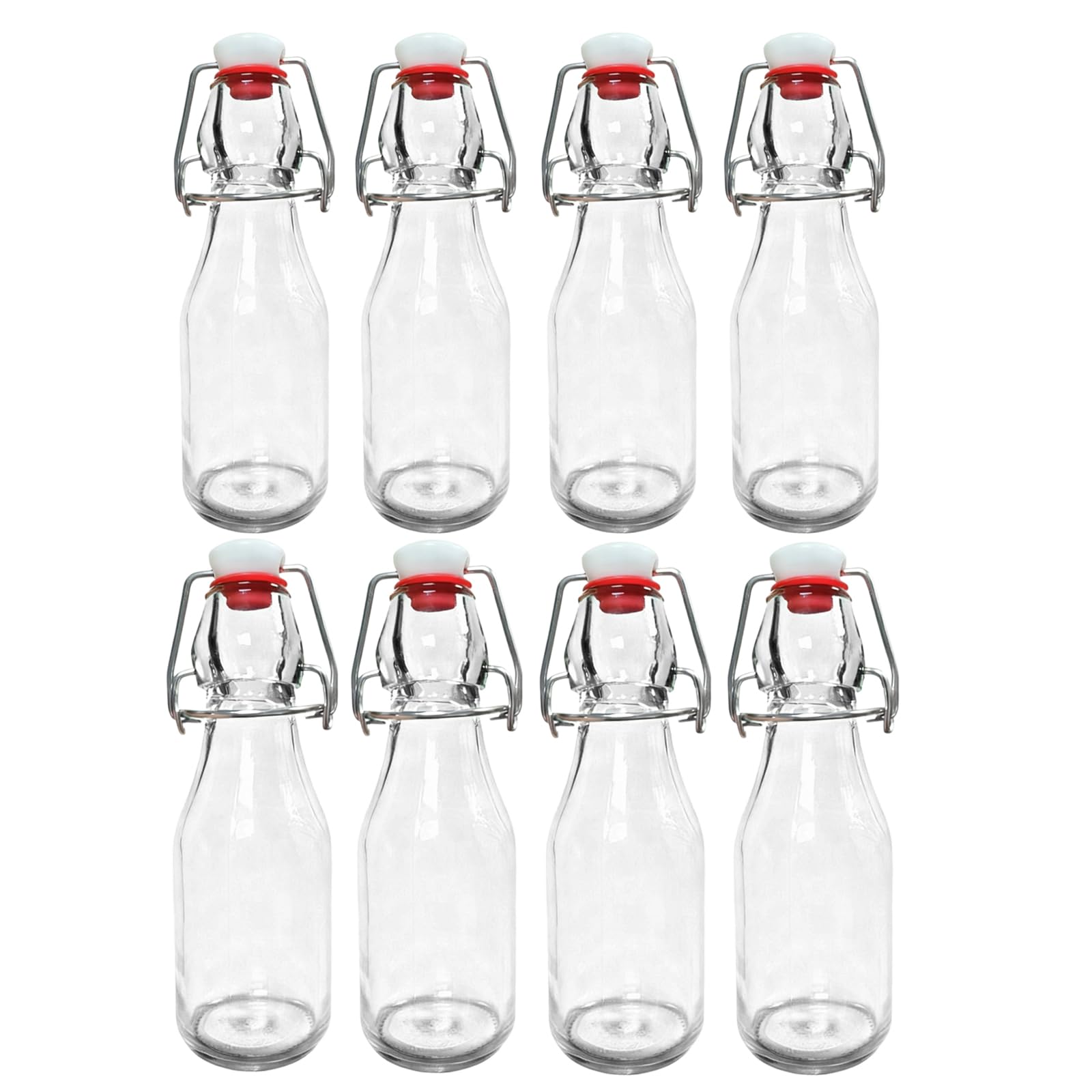 Hniuyun 8 Pack 250ml Clear Glass Bottle, Beer Bottle with Flip-top Airtight Stoppers for Milk, Vanilla Extract, Beverages, Oil, Beer, Vinegar, Soda, Kombucha