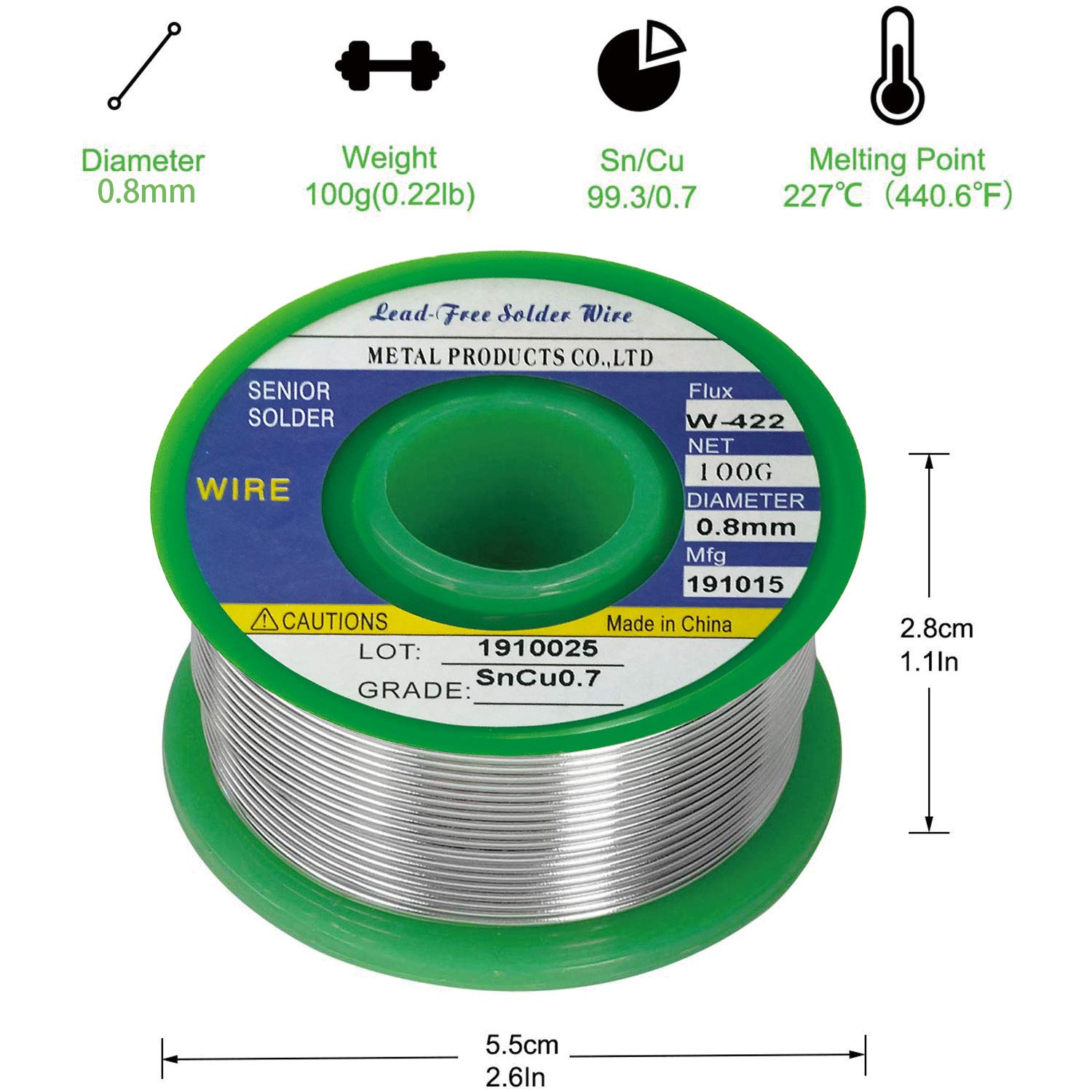 Saldare, saldatura senza piombo con anima di colofonia (Sn99.3 Cu0.7/0.8mm, 100g)