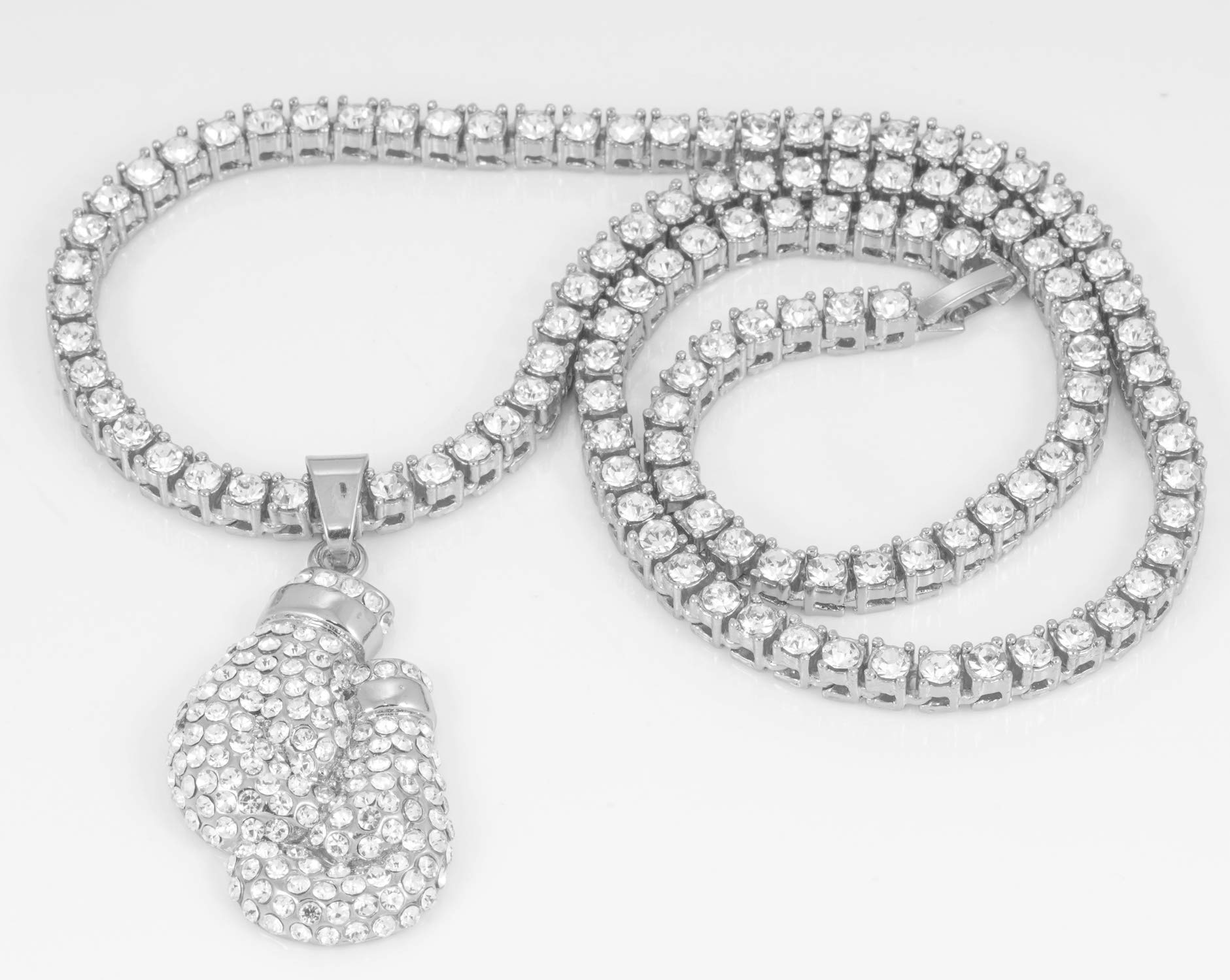 HALUKAKAH Catena d'oro Uomo Iced out,Platino Placcato Finitura in Oro Bianco Cz Completa Guanti da Box Pendente Collana,Lab Diamantes Prong Set,con Catena da Tennis 50cm,Gratuito Pacco Regalo