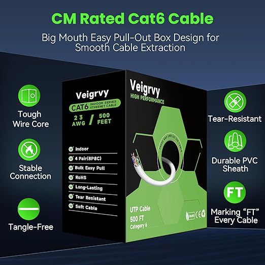 Cable Ethernet Cat 6 500 ft 23AWG CCA UTP con Conectores RJ45 Blanco miniatura 3