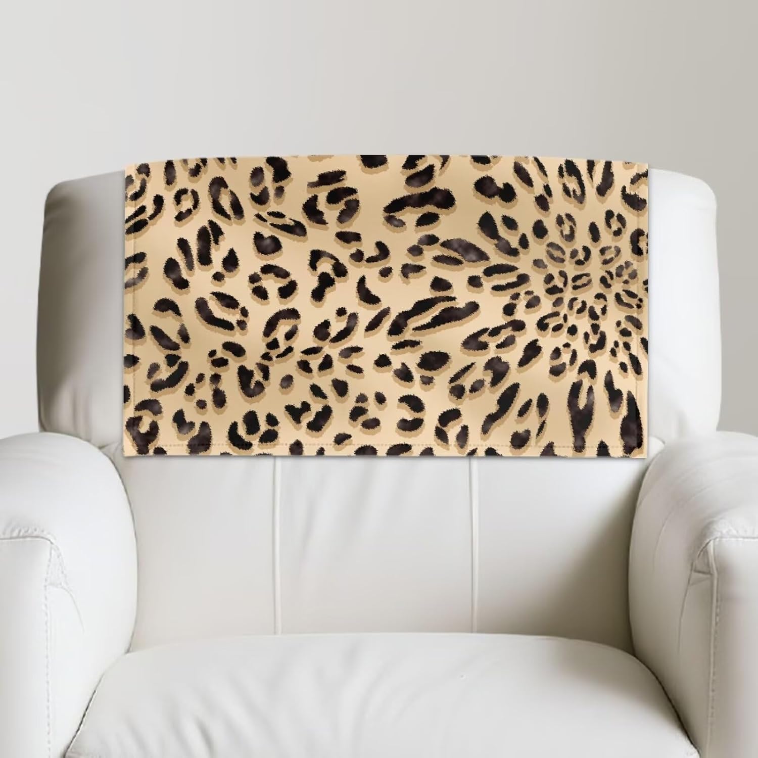 Leopard Print Recliner Covers Headrest Covers Washable Soft Non Slip Faux Leather Reclining Slipcovers Sofa Headrest Cover Foldable, Easy to Install, 2 Pieces