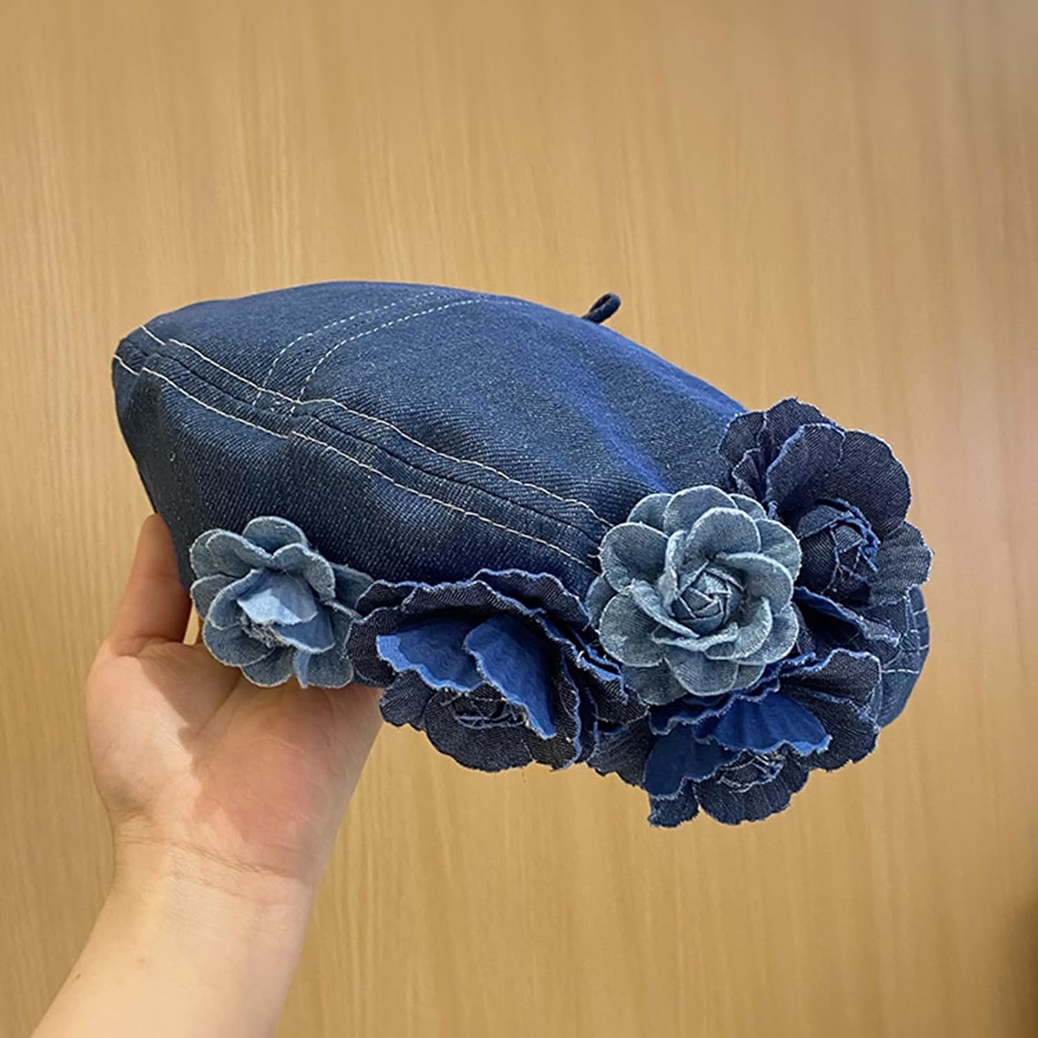 Denims Berets Cabbie Hat Oversized Painter Hat Berets Baker Boy Hat for Street Strolling Denims Fashion Hat Props