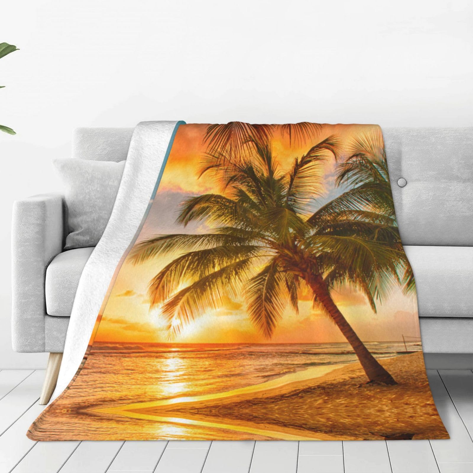 Couverture d'automne polaire douce et chaude motif plage tropicale pour canapé