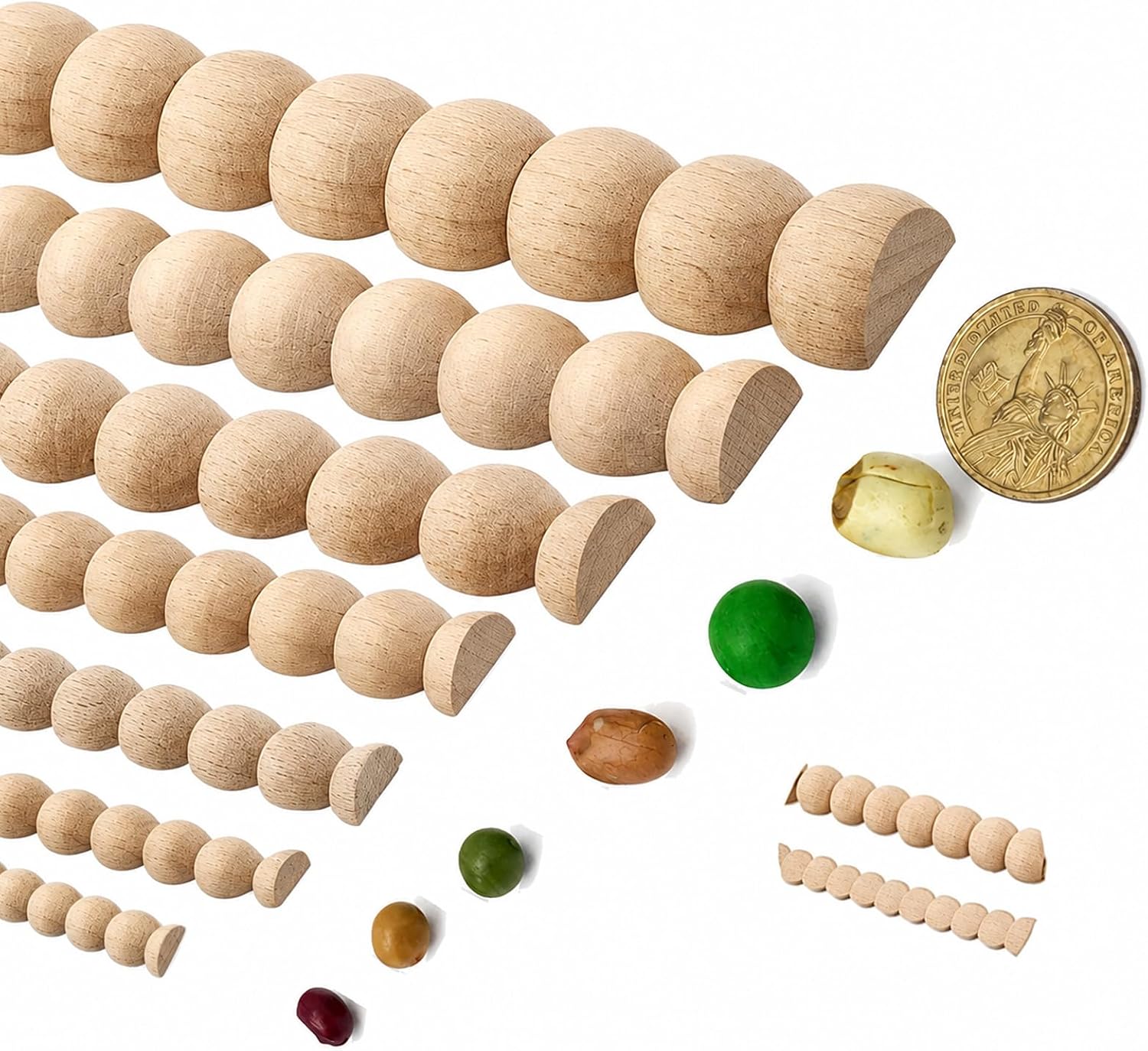 18-Pack 15.75 Inch Unfinished Beaded Wood Trim Molding (Wide 14mm) | DIY Decorative Wood Trim Half Round Wooden Beaded Molding Sticks 3D Decorative Wood Trims for Dressing table embellishment