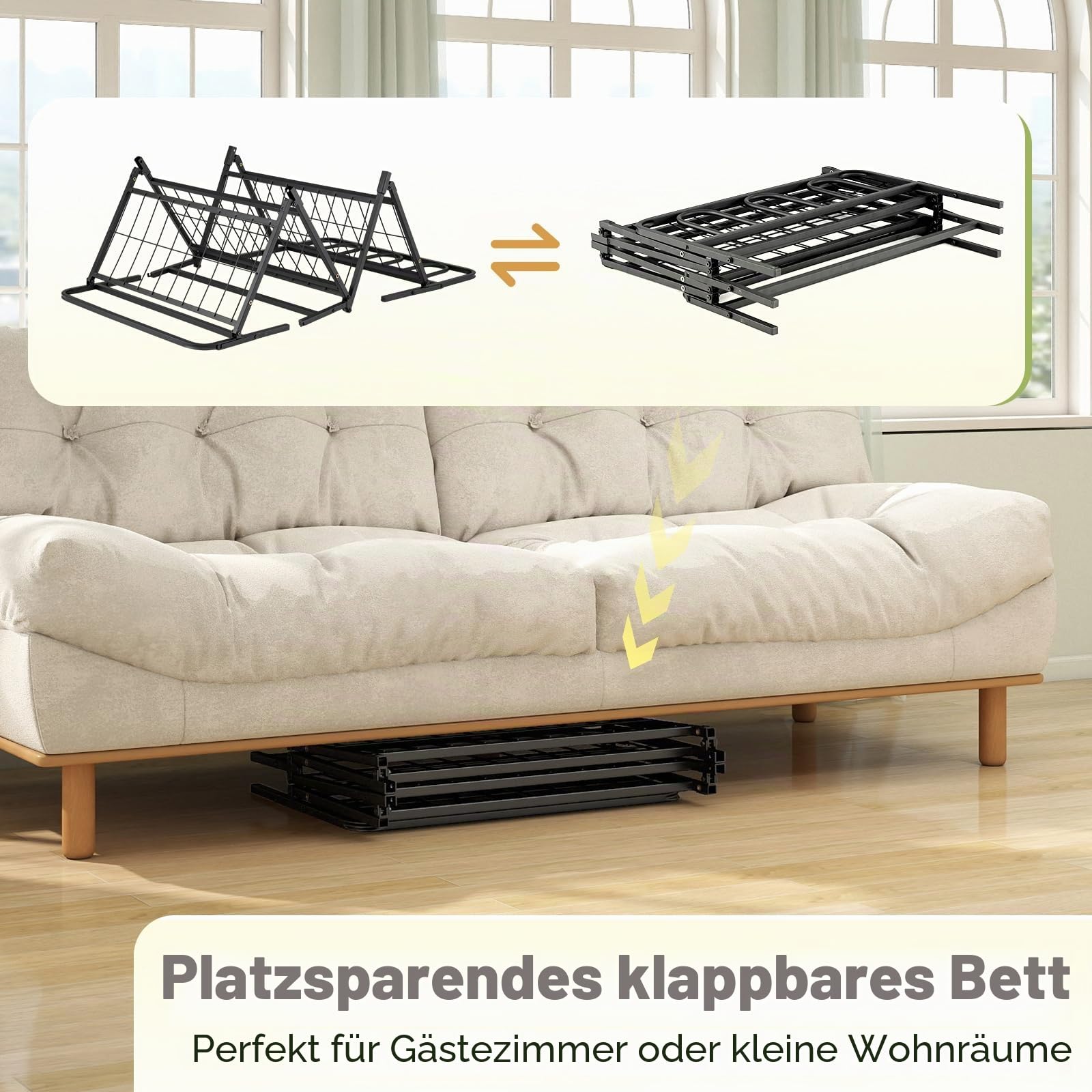 LIFEZEAL 204 x 91 cm Klappbett, Einzelbett mit Matratze, Bettrahmen mit Kopf- und Fußteil, Platzsparendes Gästebett Bett für Gästezimmer und Residenzen