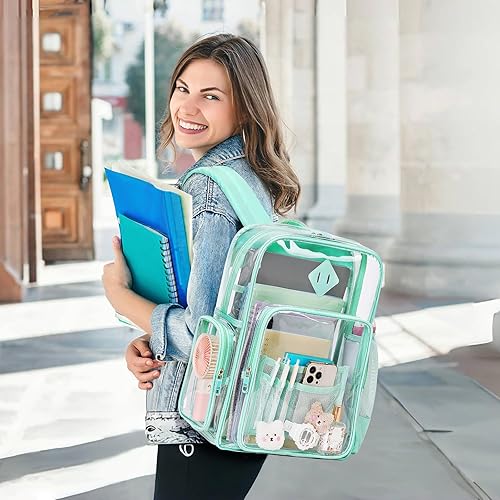 Miniatura 2 de Mochila transparente resistente para laptop de 16 pulgadas con bolsa transparente de PVC transparente, Verde, Tamaño único, Moderno