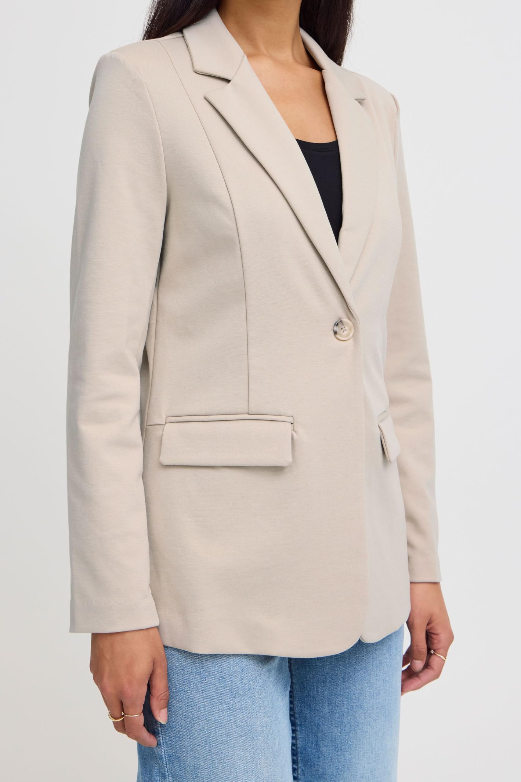 ICHI IHKATE Damen Blazer Jackenblazer Anzugsjacke mit 1-Knopf-Form Klapptaschen Reverskragen leicht elastisch Regular fit