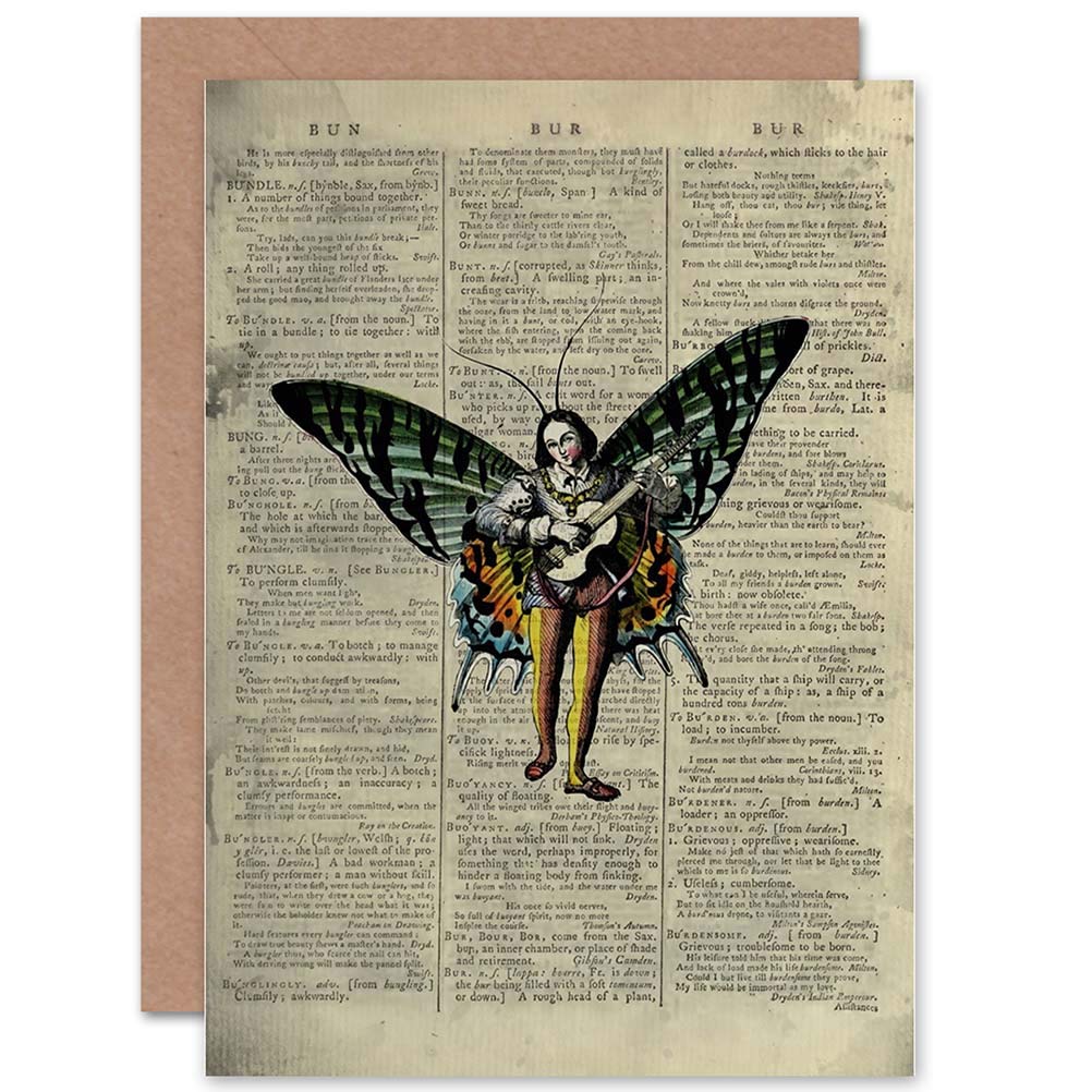 Wee Blue Coo GREETINGS CARD BIRTHDAY GIFT UPCYCLE BUTTERFLY FAIRY LUTE