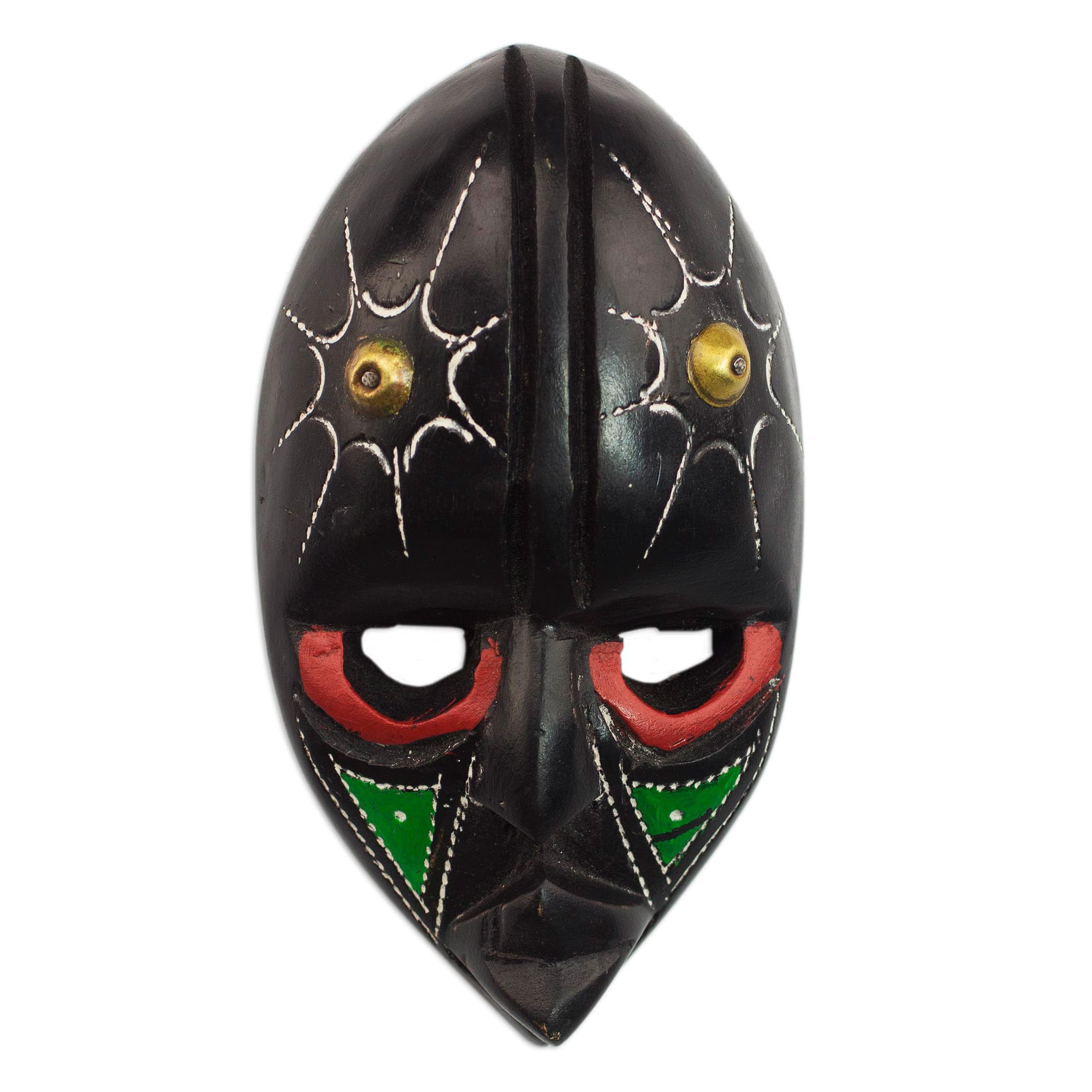 NOVICA Artisan Handcarved African Wood Mask Sese Wall from Ghana Black Multicolor Woodbrass Masks Ghanaian [5.75in H x 3in W x 1.4in D] ' Stellar Thoughts'