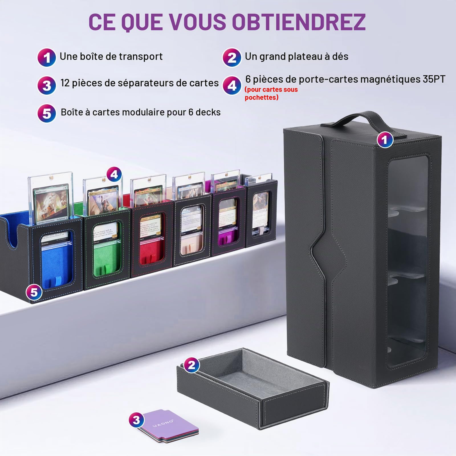 UAONO MTG Commander Deck Box, Mallette modulaire JCC 6 Deck avec plateau à dés
