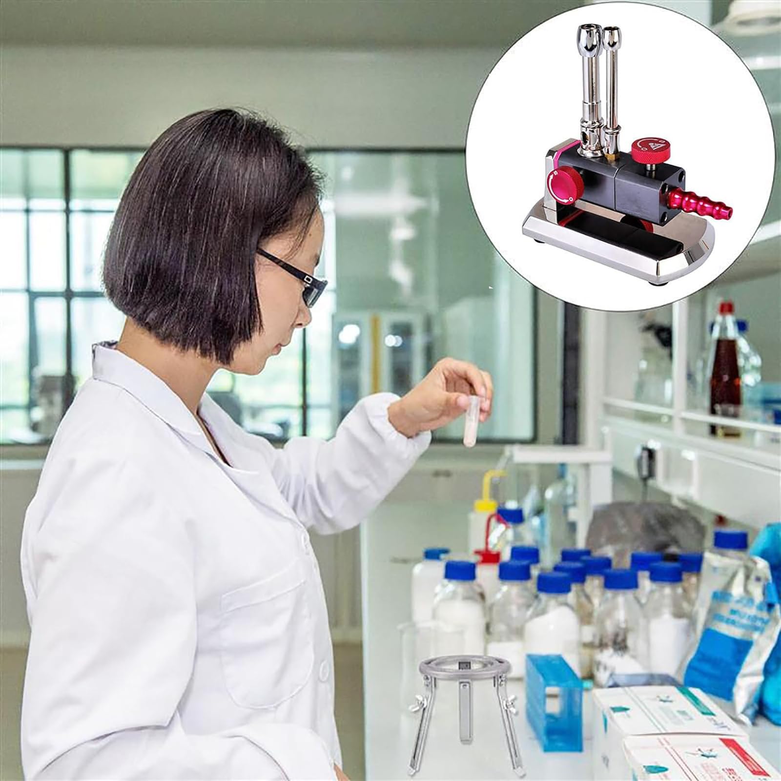 Brûleur Bunsen de laboratoire à double tube, contrôle indépendant + rotation à 30°, convient pour les laboratoires, la médecine, le matériel et la cuisine