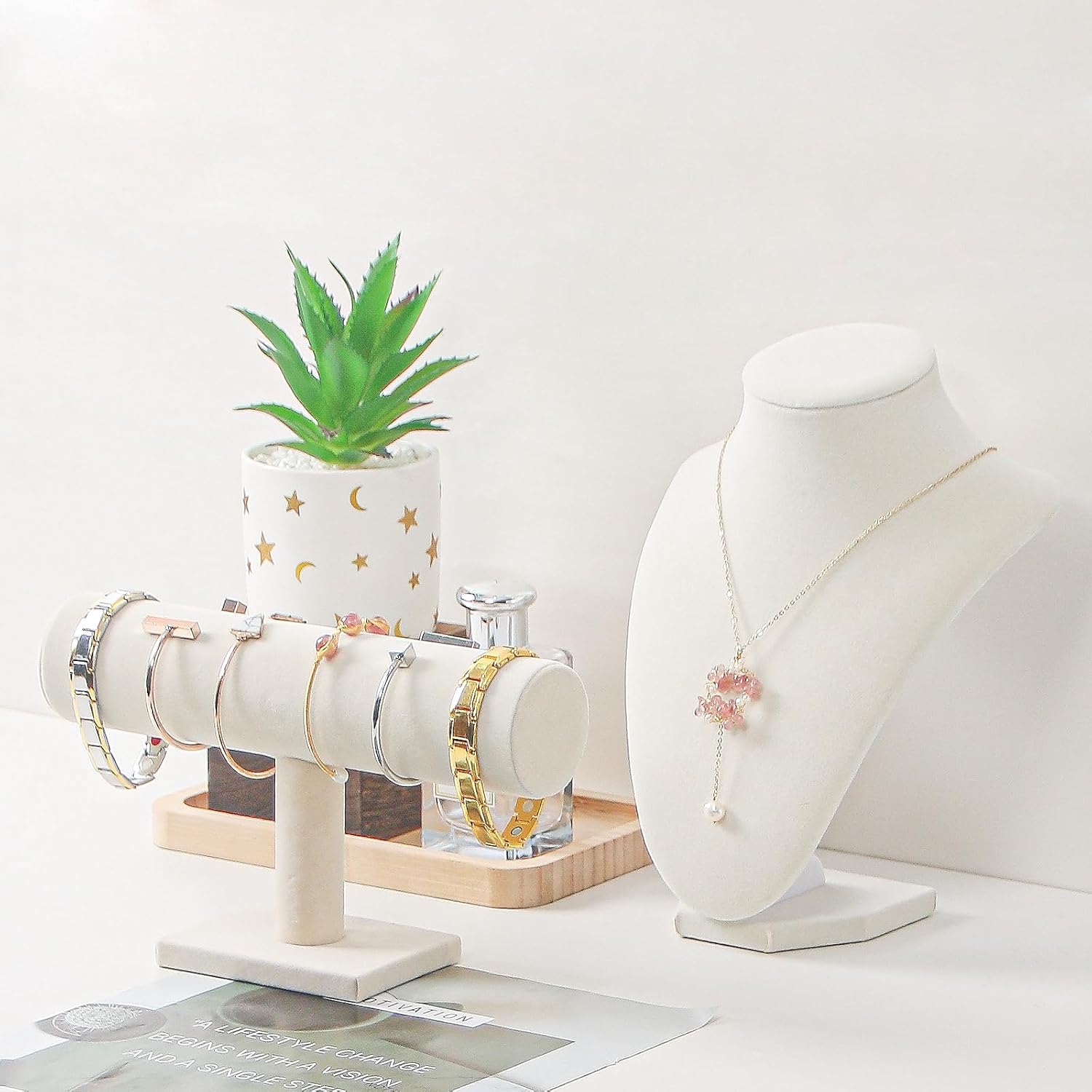 Julysky 2PCS Velvet Jewelry Holder Display, 3D Necklace Display Bust Necklace Stand,Bracelet Holder Stand, Bracelets, Bangles, Chains, Anklets, Necklace Holder for Retail Shops, Boutiques(Beige) - Image 2