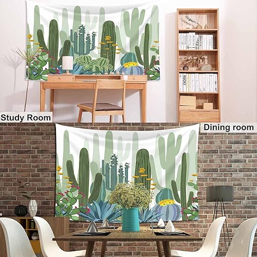 Miniatura 3 de Pznen Tapiz para colgar en la pared, diseño botánico de plantas verdes tropicales, cactus tropicales, telón de fondo de poliéster para dormitorio,