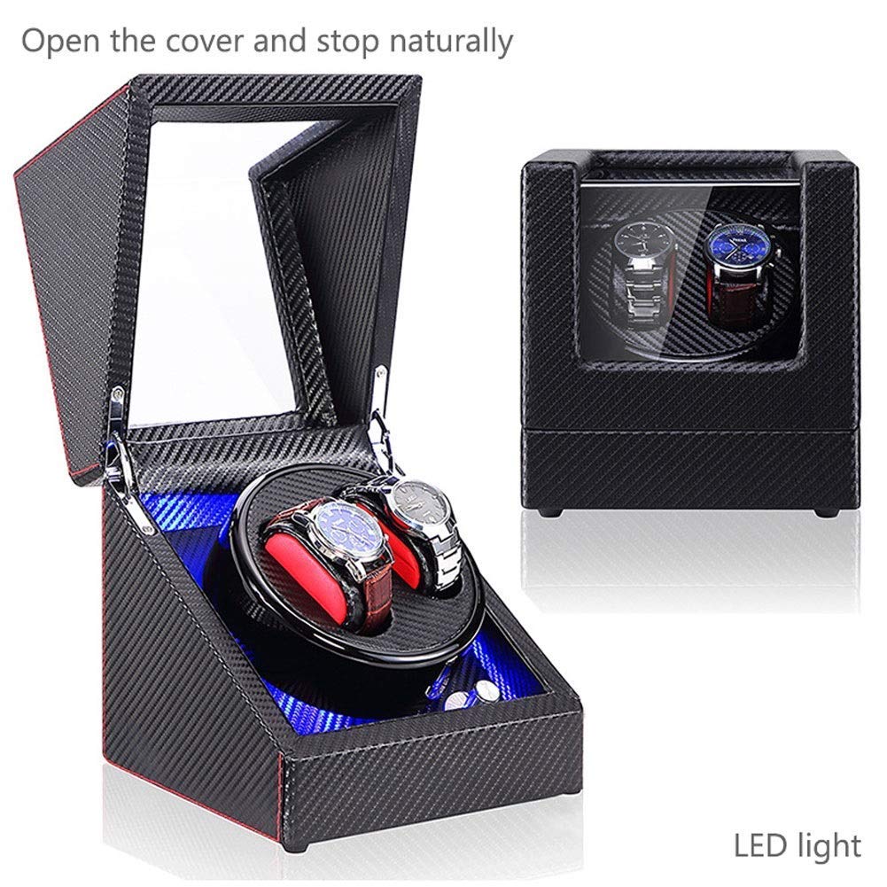 Watch Double Automatic Watch Winder Box LED Switch 5-Speed Adjustment Mode Wooden Luxury Storage Case for 2 Wrist Watches (A)