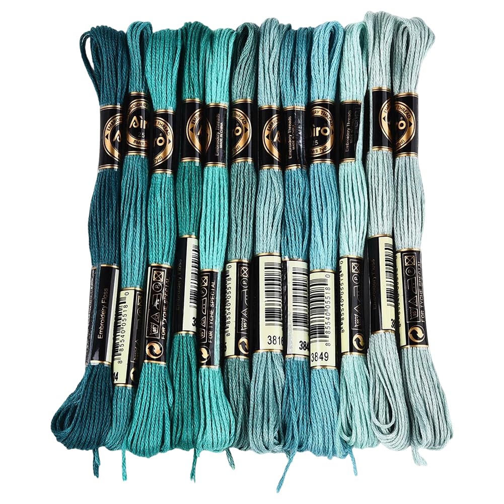 12 Skeins 6 Strands Green Embroidery Floss Thread for Jewelry