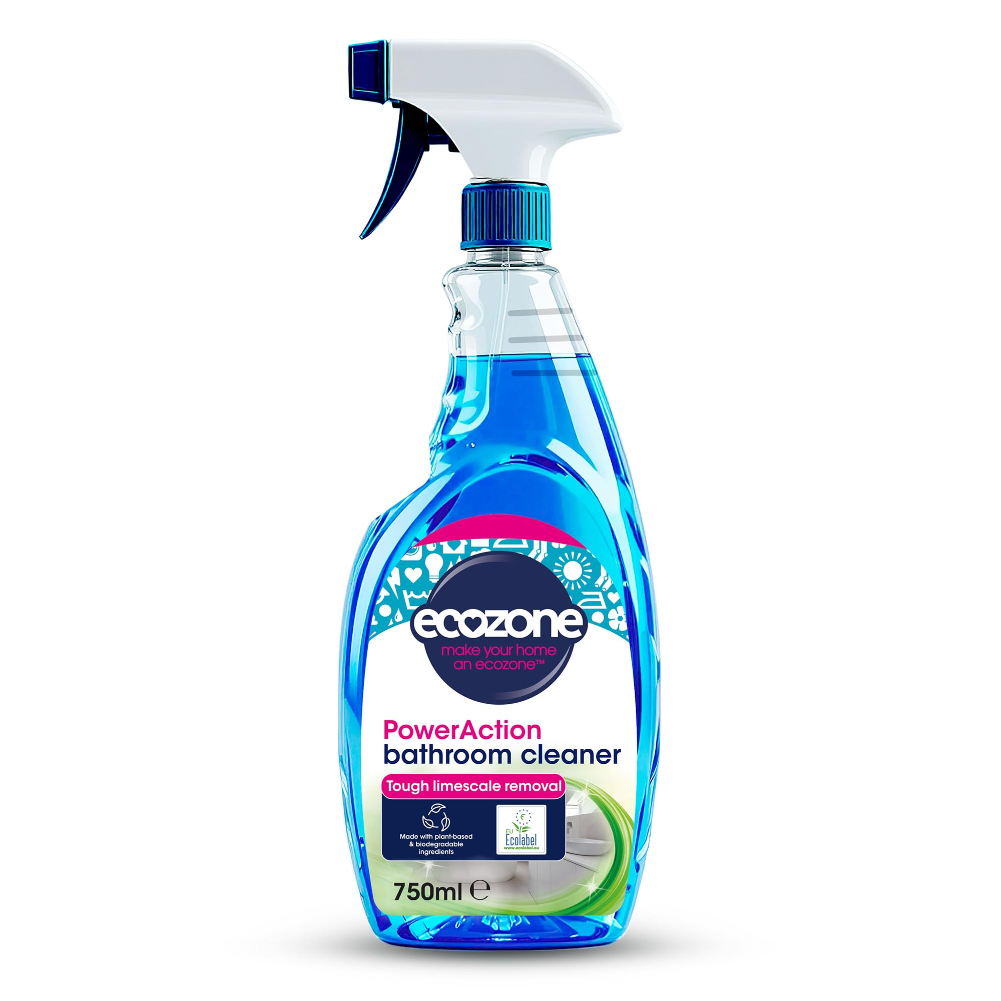 Ecozone PowerAction Bathroom Cleaner, Powerful Limescale Remover & Bathroom Spray, Anti Limescale Descaler, Toilet, Sink & Shower Cleaner, Eco Conscious Vegan Natural Cleaning Products - 750ml