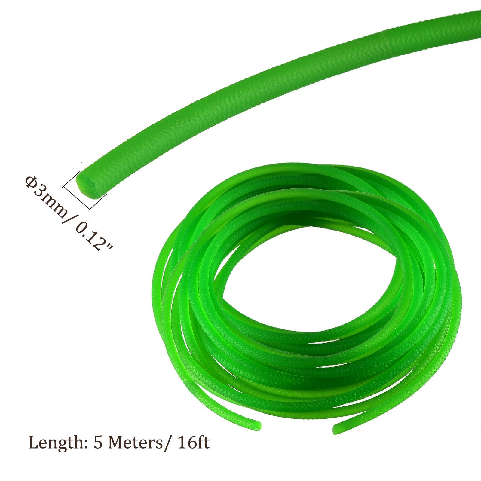 Haute Performance Urethane Ronde Courroie Longueur de 5m Vert | Courroie de Transmission en PU, Courroie en Polyuréthane, Diamètre de 3 mm, pour Utilisation en Transmission