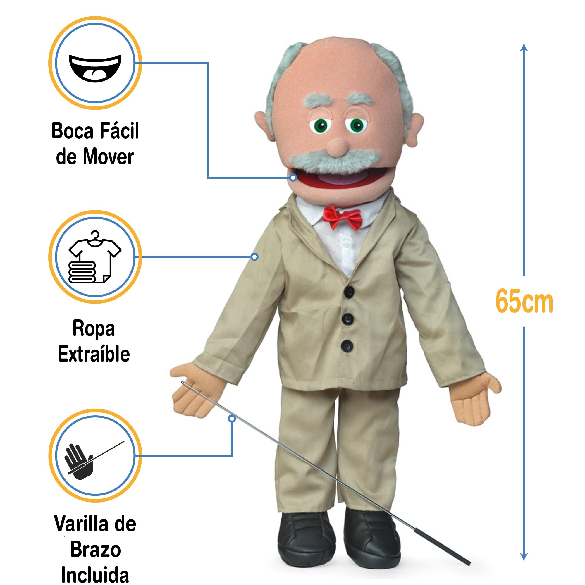Pops, abuelo hispano, cuerpo completo, marioneta de estilo ventrílocuo, 65 cm