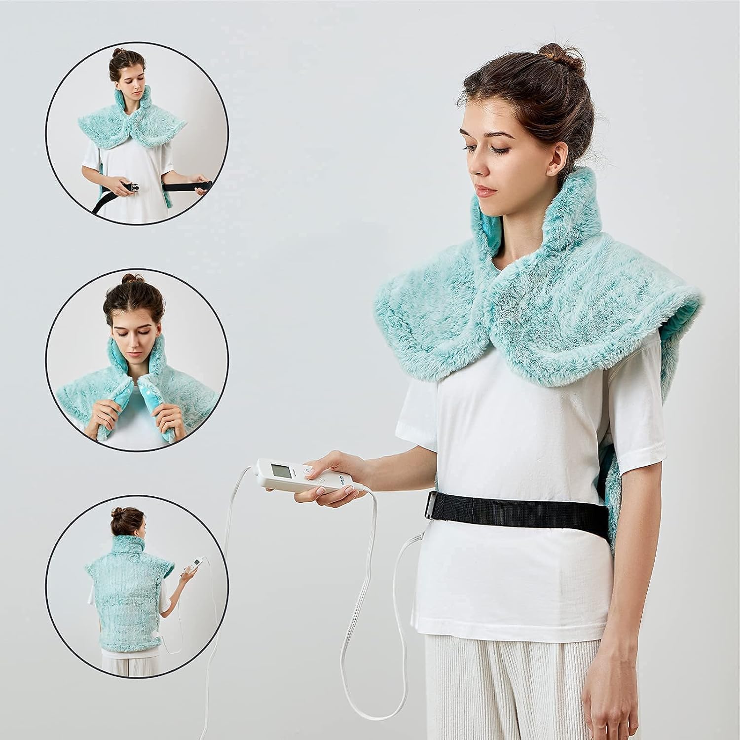 Bedsure Heating Pad for Back Pain - 6 Level Heating Pad for Neck and Shoulders, Electric Heating Pads with Auto Shut Off, Buckle Fast Heating Pad Soft Faux Fur Warming with Clip (Teal, 24''×33") : Health & Household
