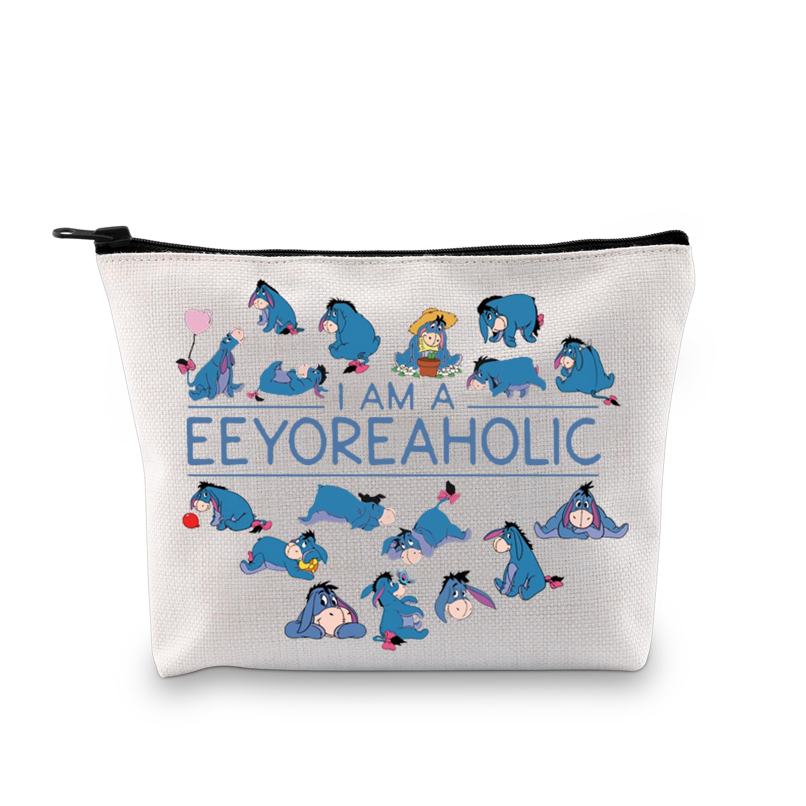 JTOUK Donkey Cartoon Character Lover Gift Animal Kingdom Gift I Am Eeyoreaholic Travel Makeup Bag (Eeyoreaholic Bag EU)