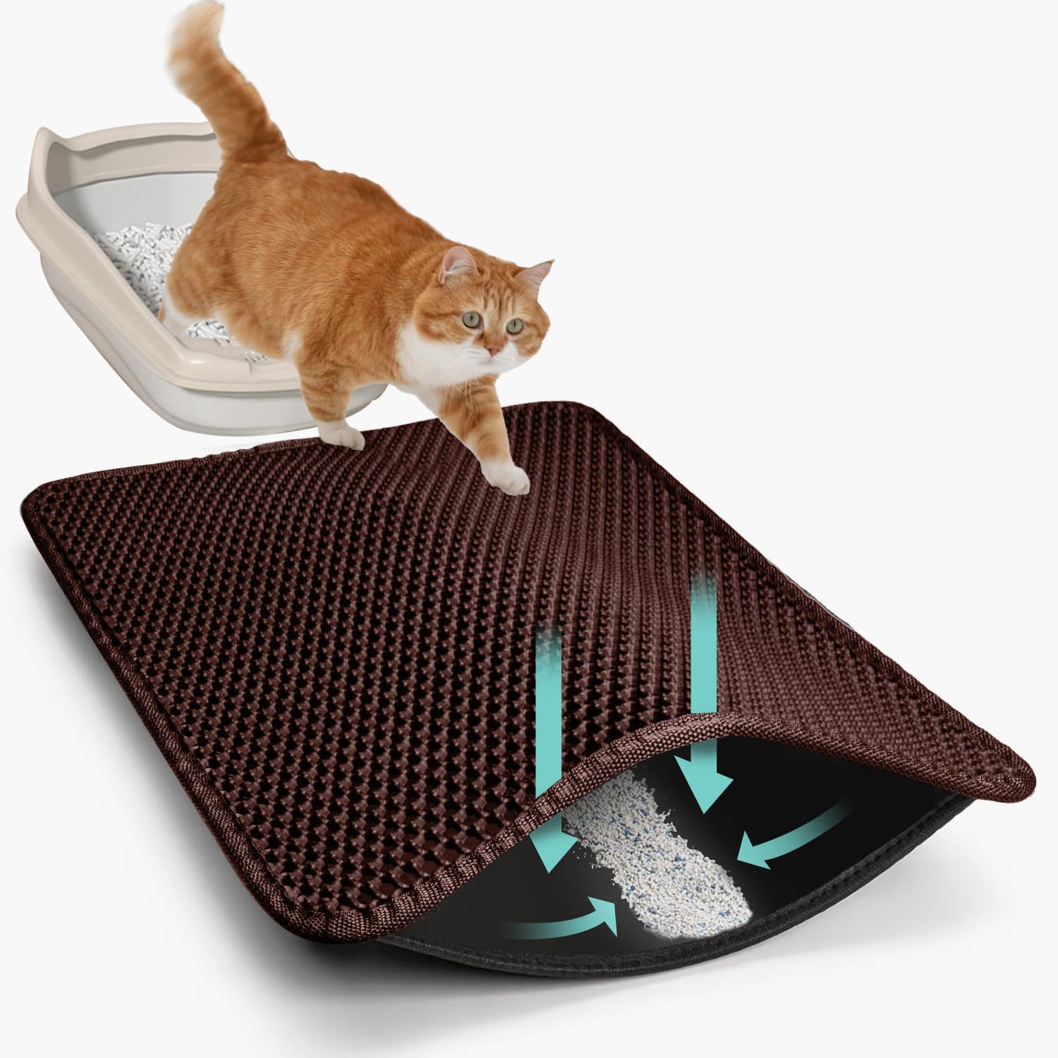 22"x30" Cat Litter Mat, EVA & Fabric Double Layer Design Waterproof Bottom Cat Litter Mat, Anti-slip Litter Box Mat, Easy To Catch Pet Litter, Easier
