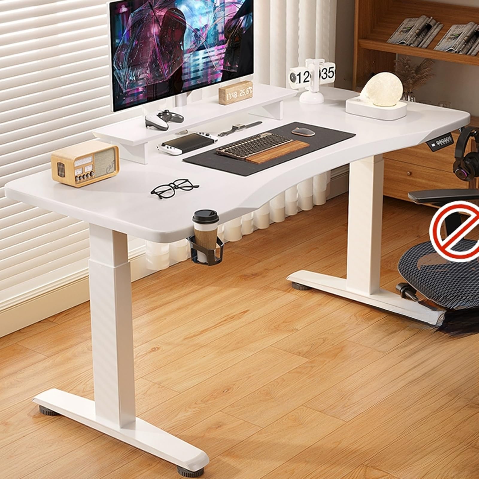 CGCSYZ Adjustable Standing Desk with Beveled 45° Curved Design - Memory Height Levels - Brown Office Computer Desk for Home or Office (White 47.2in/120cm)
