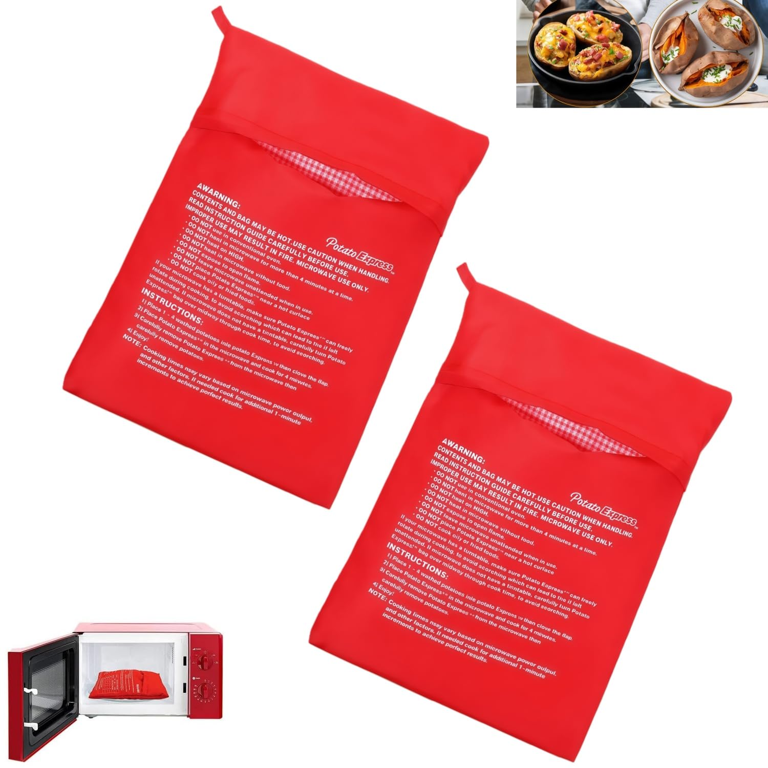 Lijuanwang 2 Pack Microwave Potato Bag,Reusable Baked Potatoes Cooker Express Steam Pouch,Washable Potatoes Express Bags,For Sweet Potato Corn On Cob Vegetable