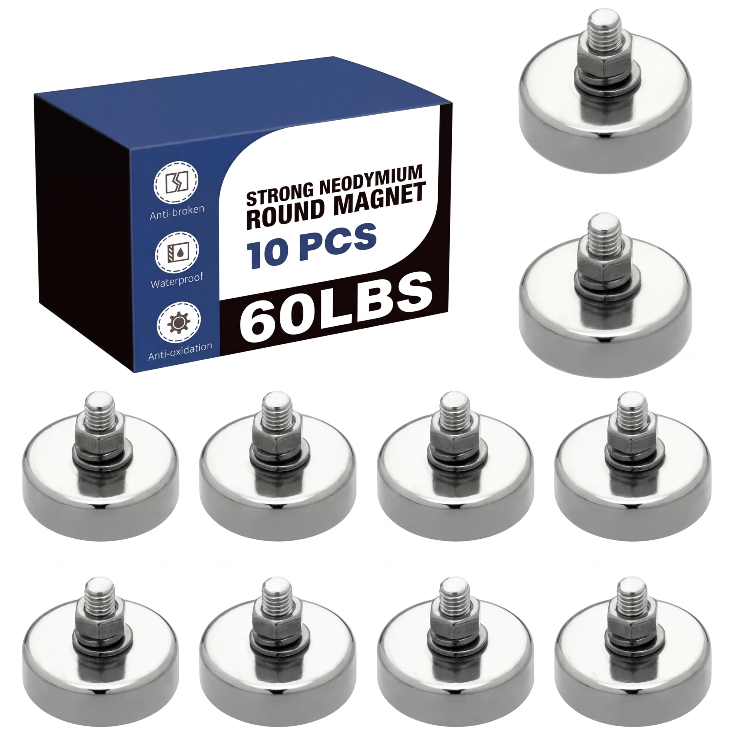 Therwen 10 Pack 150 lb Magnet with Threaded Stud, 1.42 In-90lb-m6, Silver — Amazon image 9