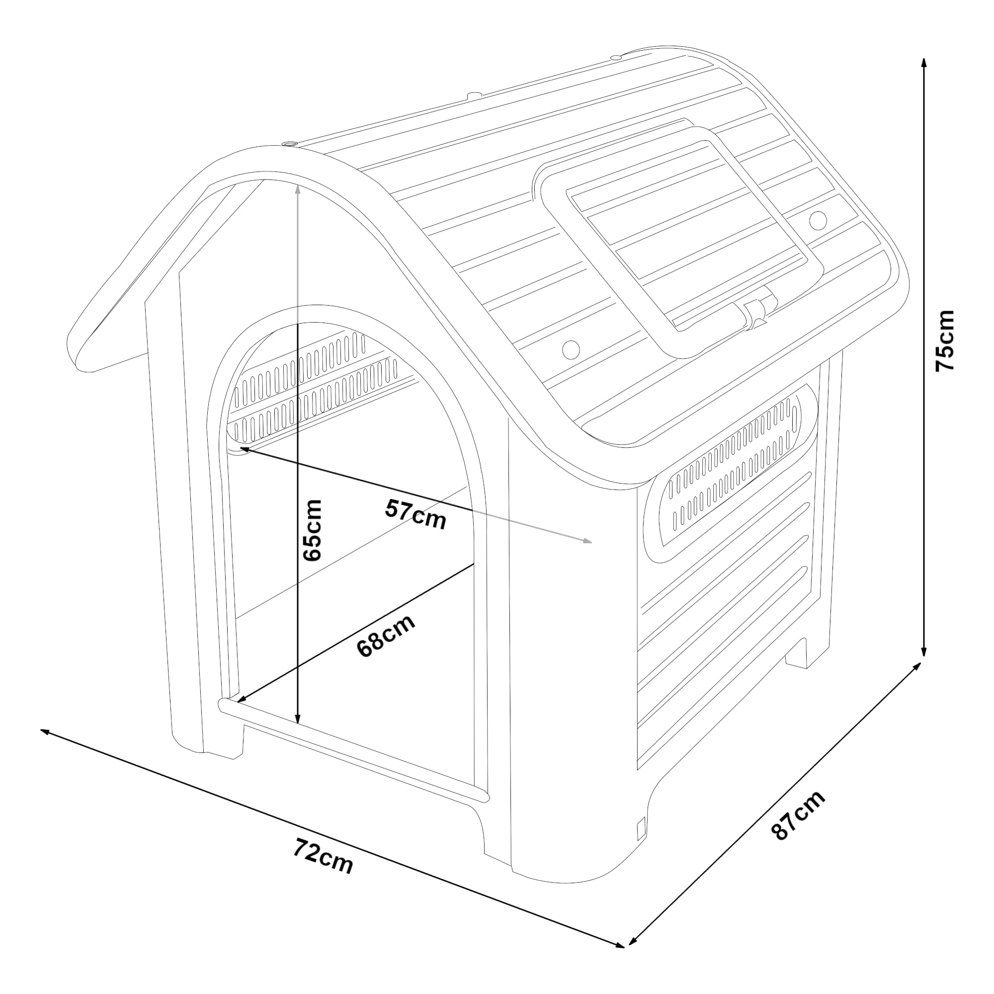 [en.casa] Hundehütte Outdoor Bello Hundehöhle wetterfest Hundehaus mit Dachluke und Lüftungsschlitzen 87 x 72 x 75 cm Kleintierhaus erhöhter Boden Kunststoff Weiß/Grün