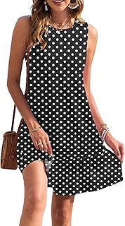 AUSELILY Summer Dress Women's Short Sleeveless Beach Dress Women's Ruffle Tank Dress Summer Crew Neck Swing Dress with Pockets