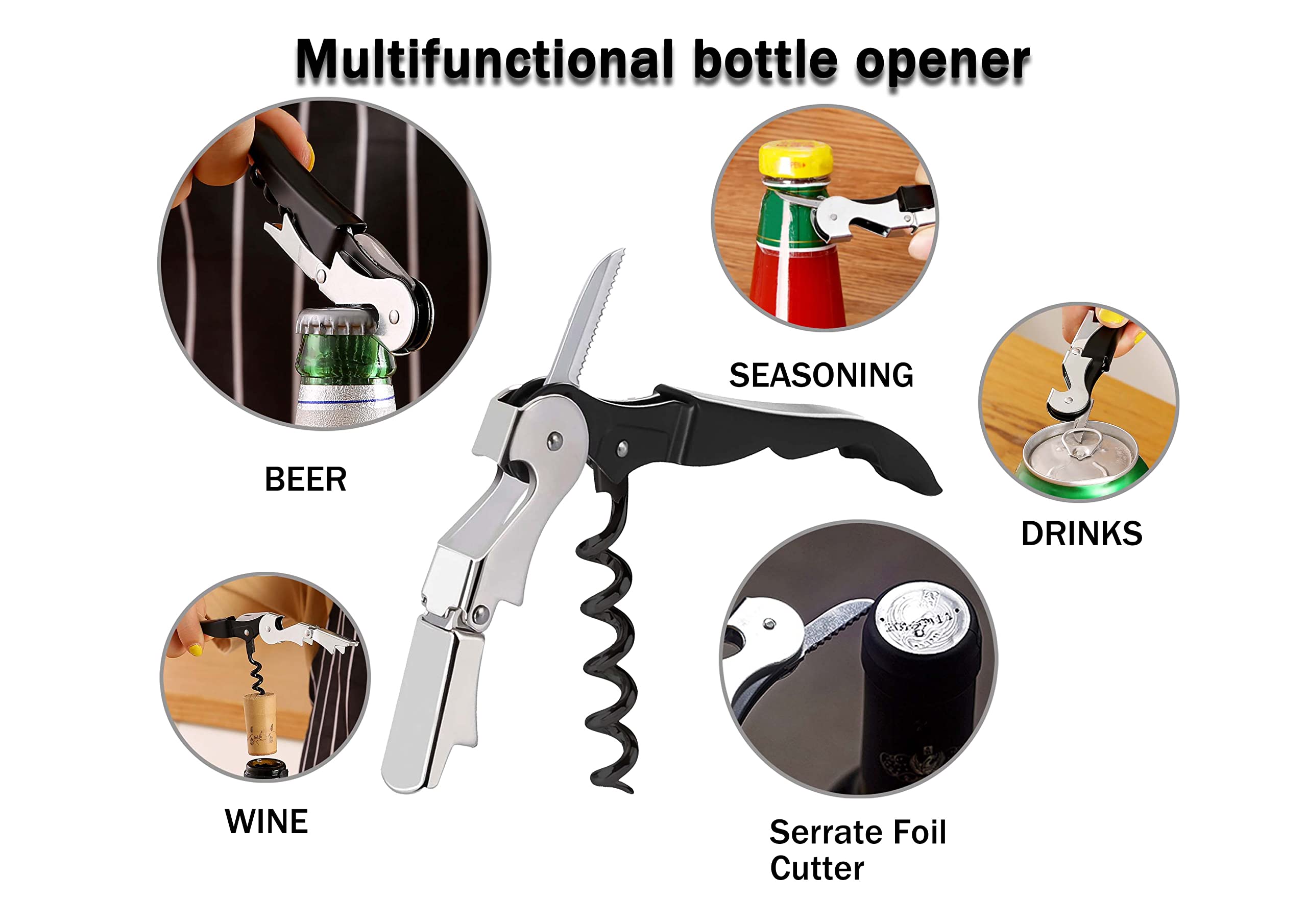 Paquete de 12 abrebotellas de vino, el mejor abridor de botellas para cerveza o vino, sacacorchos de acero inoxidable tres en uno, la elección favorita de sommeliers, camareros y camareros de todo el