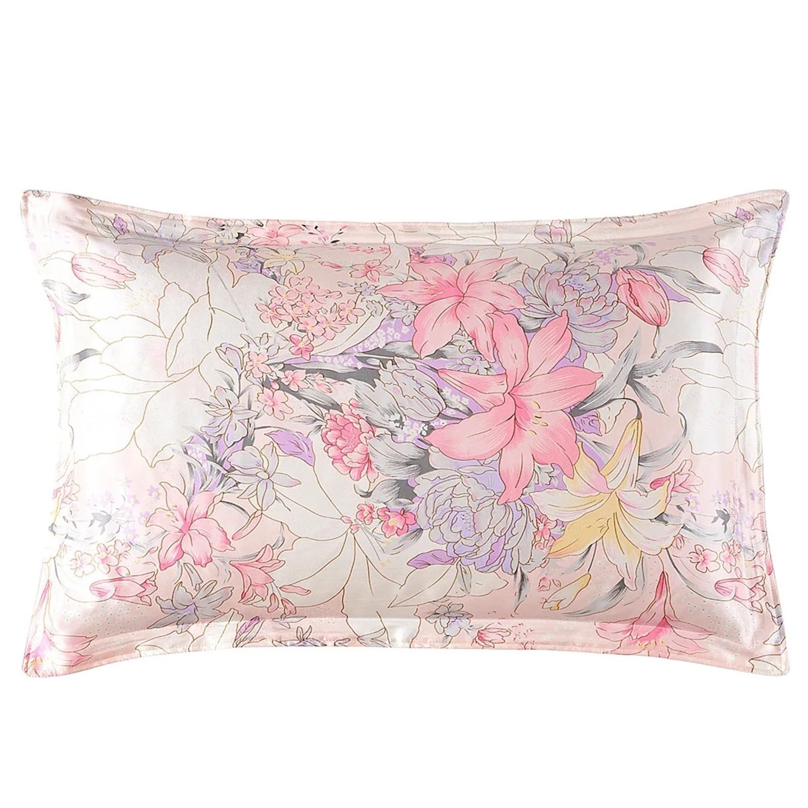 Federa for cuscino stampata floreale con giglio in seta di gelso, chiusura a busta(51x66cm)