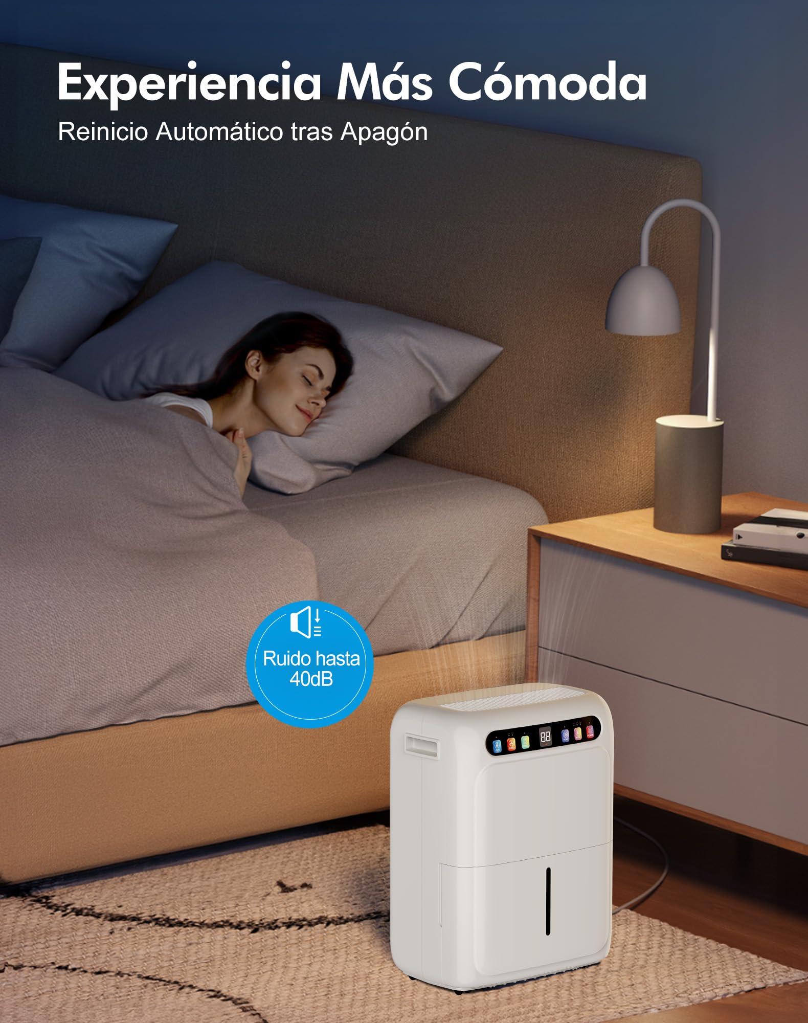 Deshumificadores de Humedad, Deshumidificador 20L, Tanque de Agua de 6L, Modo Secado de Ropa, Pantalla Digital, Sensor Automático de Humedad, Temporizador de 24H