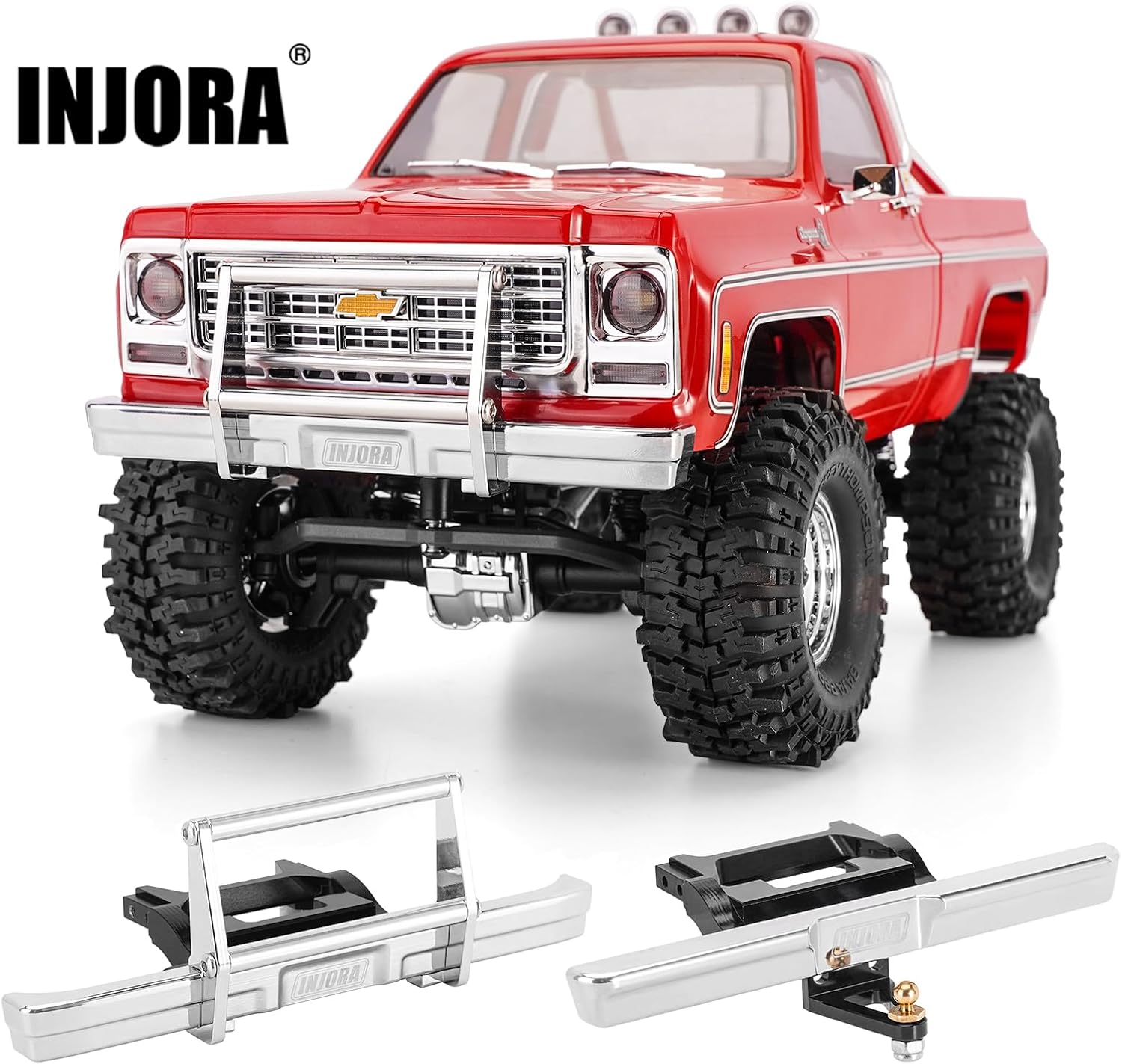 INJORA 23g Front and 21g Rear Bumper - CNC Aluminum Bumper for 1/18 RC Crawler TRX4M High Trail K10 Upgrade