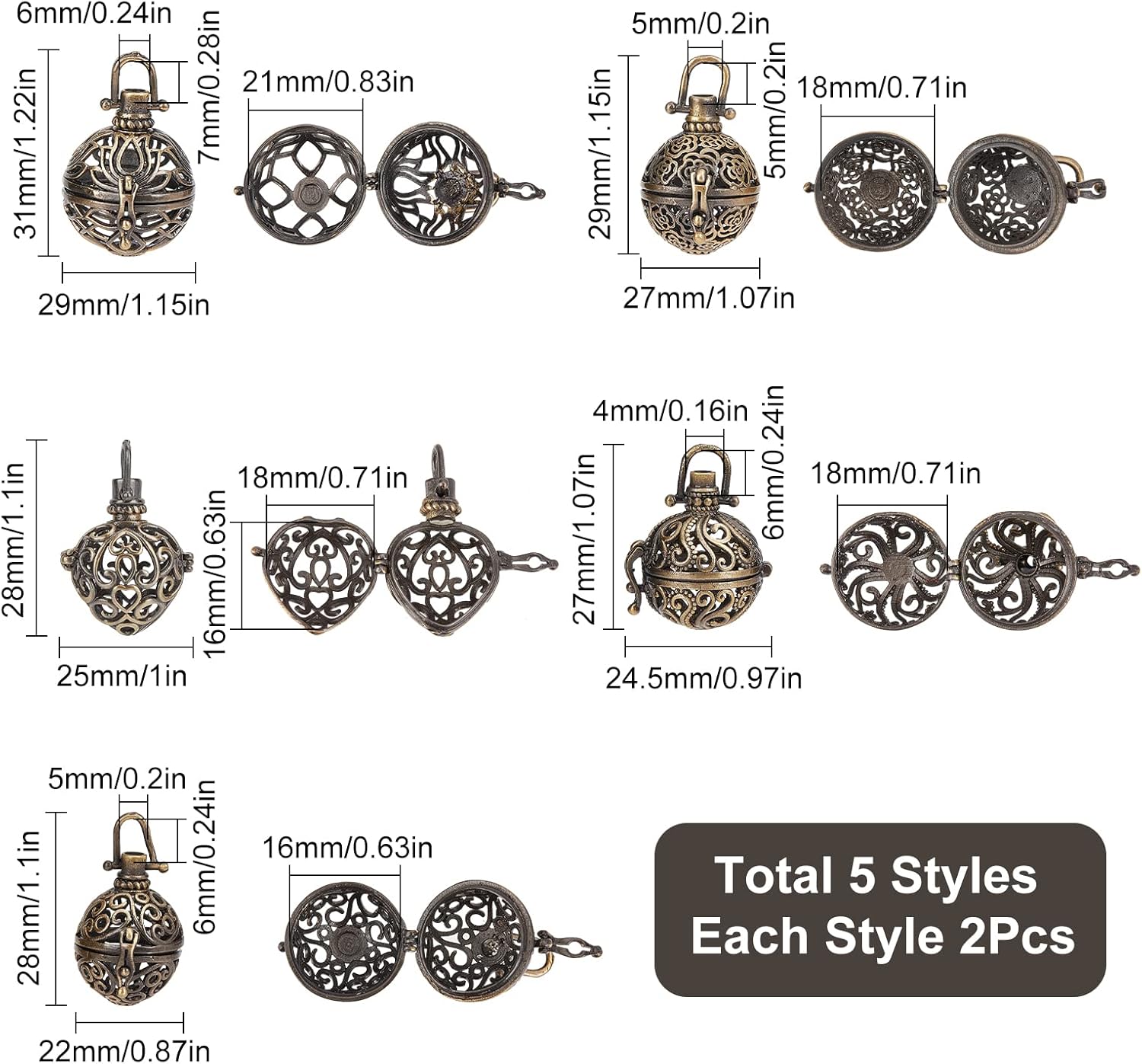 SUNNYCLUE 10Pcs Cage Charms Brass Locket Charms Chime Ball Bulk Antique Bronze Cage Charm for Jewelry Making Charm Hollow Perfume Diffuser Charm Necklace Keychain Supplies Adult DIY Art Craft