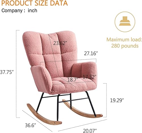 Miniatura 10 de Kiztir Mecedora pequeña para guardería, mecedora moderna con respaldo alto, cómoda silla deslizante para guardería, sala de estar, dormitorio (beige)