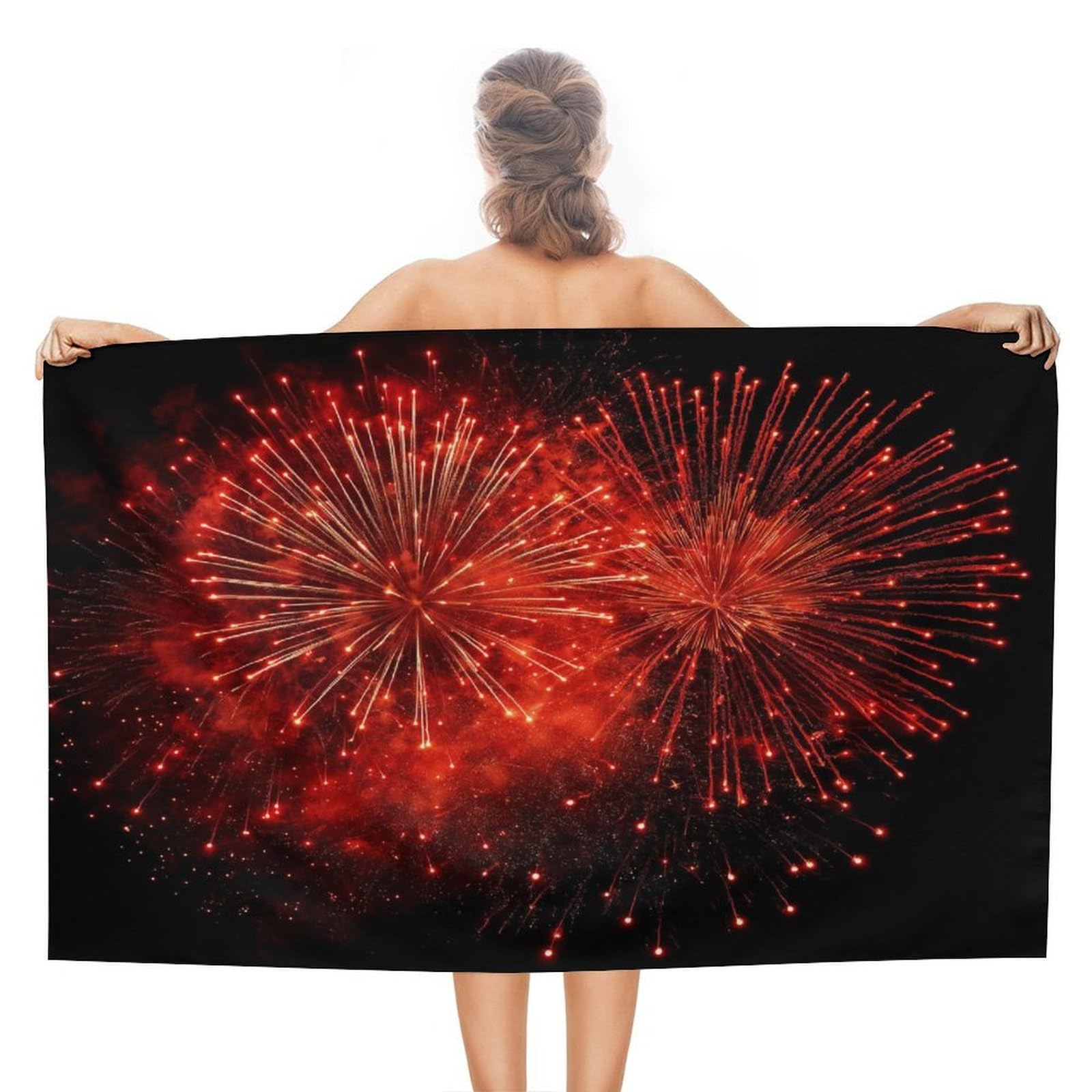 LSRCPD Red Fireworks Explosion with Glowing Streaks Beach Towel Sand Free Microfiber Large Shower Towels Multipurpose Absorbent for Bathroom Pool 130x80 CM