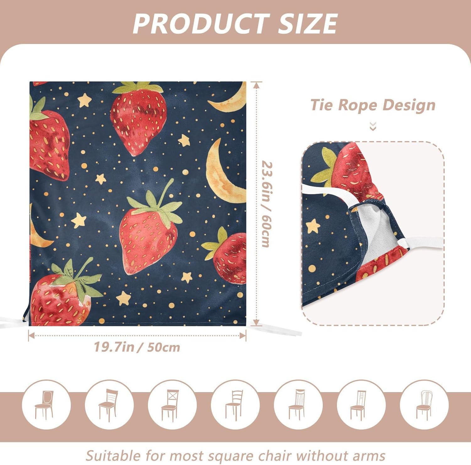 ALAZA Vintage Strawberry Moon Stars Chair Back Cover Set of 6, Washable Reusable Removable Chair Slipcovers Decorative Chair Cover for Home Kitchen Wedding Party