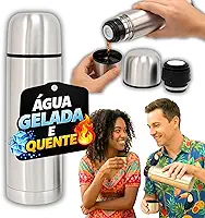 Garrafa Térmica Inox 1L Boca Larga com Tampa Copo, Vedação Click Fast, Isolamento a Vácuo Parede Dupla, Café e Água, 12h Quente 24h Fria