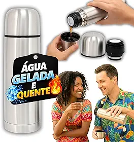 Garrafa Térmica Inox 1L Boca Larga com Tampa Copo, Vedação Click Fast, Isolamento a Vácuo Parede Dupla, Café e Água, 12h Quente 24h Fria